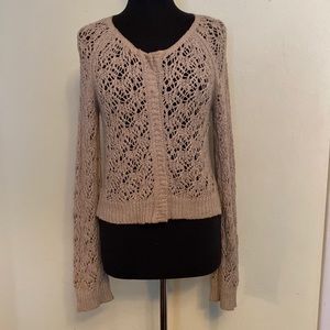 Free People crochet cardigan snap buttons super long sleeves, M